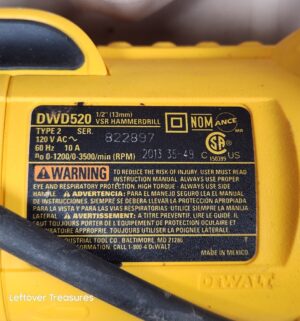 o119- Dewlat 1/2in VSR Hammer Drill. Works - Image 3