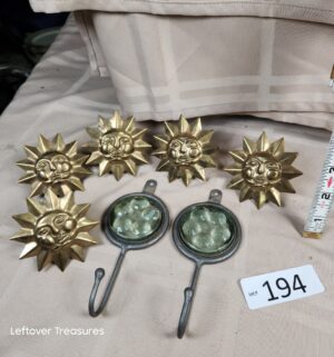 o194- sun face napkin rings, glass insert wall hooks - Image 1