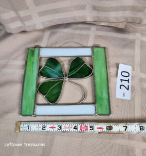 o210- stained glass suncatcher features a shamrock design - Image 1
