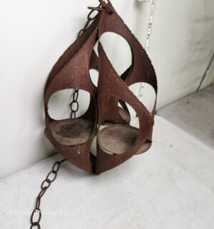 o234- Mid-Century Modern Brutalist metal hanging candle holder - Image 3