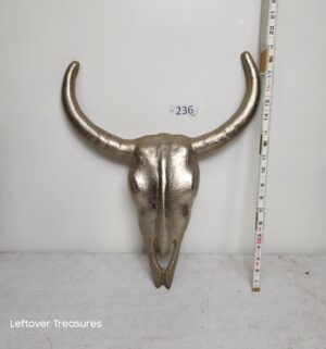 o236- Mid Century Cast Aluminum Long Horn Skull - Image 1