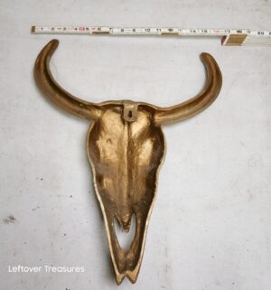 o236- Mid Century Cast Aluminum Long Horn Skull - Image 2