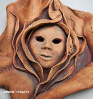 o241- Mellow Mud Sculputed Mask Bloom Wall Plaque Pottery - Image 2
