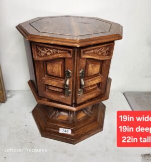 o244- Hekman Furniture solid oak hexagonal storage end table - Image 1