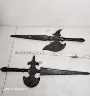 o264- ornate decorative halberd axe spearhead wall mounts. Vintage Japan - Image 2