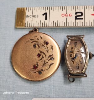 p134- Antique 1800s gold filled locket w/ antique 18k rolled gold watch