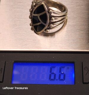 p151- vintage Navajo-style Ring .925 sterling silver. geometric black onyx inlay - Image 3