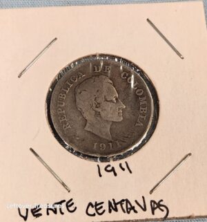 p265- Sterling Silver 20 Centavos Colombia 1911