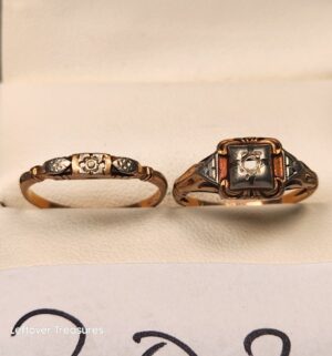 p303- 1940s Art Deco 10k gold wedding set