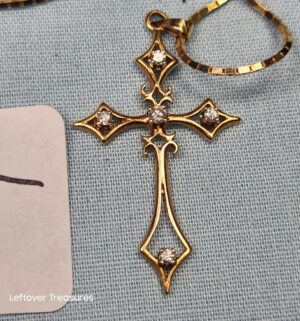 p305- 14k yellow gold and diamond cross pendant & 14k gold chain