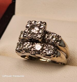 p311- 1950s 14K white gold diamond bridal ring set