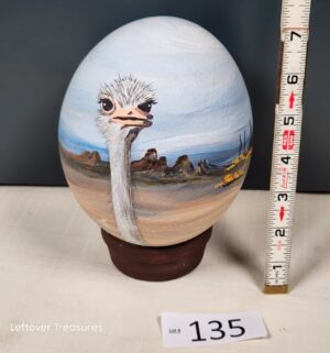 q135- vintage, hand-painted natural ostrich egg shell