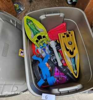 r6- Large tote of RC Boats and Pool Items