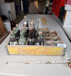 r160- vintage yellow wooden Coca-Cola crate w/ bottles