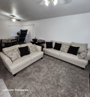 r175- 2 Piece Sofa & Loveseat Set w/ Throw Pillows. Very Clean. Smoke Free/Pet Free Home. 1 Very Small hole seen in cushion