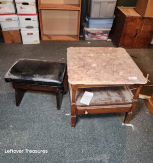 s6- marble top table, sm stool