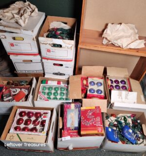 s9- boxes of glass ornaments, holiday items
