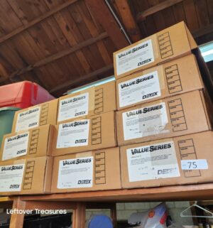 s75- multiple boxes of Detex Value Series hardware, specifically panic exit devices and exit alarms