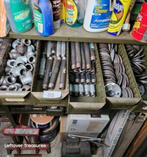 s88- all hardware, threaded pipe in drawers