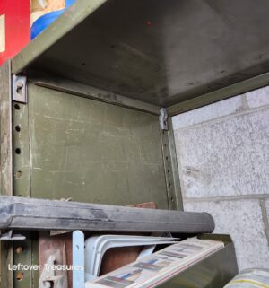 s94- 3 section green metal industrial parts cabinet. Must remove after 1pm Saturday! - Image 5