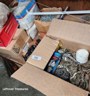 s98- nails, bolts, screws, coil nails, all items on shelf