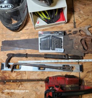 s238- drill bits, saws, level, prybars