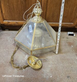 s383- hanging light fixture. Glass panels