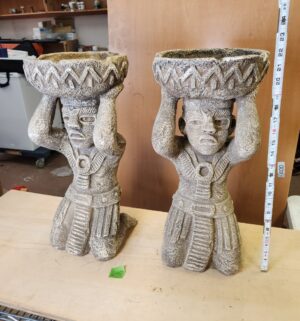 s645- Vintage handcrafted ceramic statues of Huehueteotl, the Aztec god of fire. Extremely Unique Find