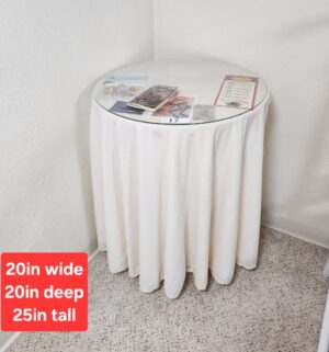 t17- Accent table w/ glass top and skirt