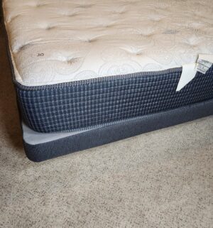 t30- Queen Beautyrest Silver. Riverway Luxury Firm. Minor stain seen. Mattress, Boxspring, metal frame only. No headboard - Image 3
