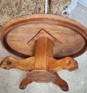 t63- vintage oak round pedestal table - Image 4