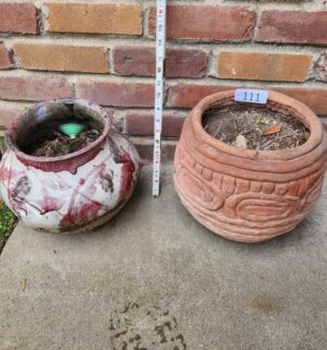 t111- vintage glazed pot, textured terracotta planter