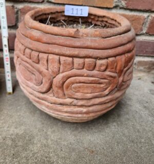 t111- vintage glazed pot, textured terracotta planter - Image 3
