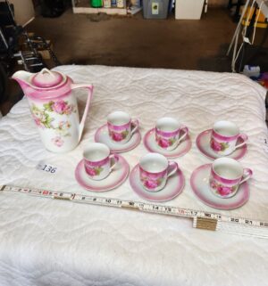 t136- vintage 10-piece Germany china hand-painted rose coffee set