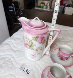 t136- vintage 10-piece Germany china hand-painted rose coffee set - Image 3