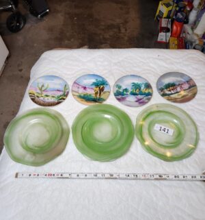 t141- green glass plates, desert dishes