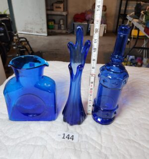 t144- blenko handmade glass vase. 2 blue glass vases