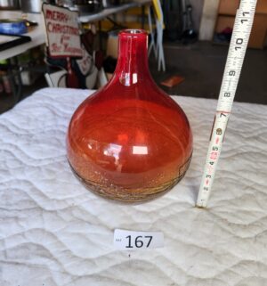 t167- vintage ruby red art glass bottle vase