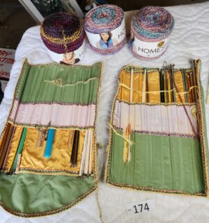 t174- vintage knitting needles and thread