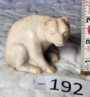 t192- Pearlite Marblecraft polar bear figurine, a decorative item often handcrafted in Canada during the 1980s