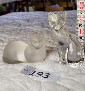 t193- Glass Cat Paperweights. 1 is damaged