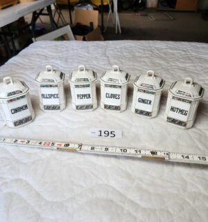 t195- porcelain spice canisters, made in Czechoslovakia 1920s-40s