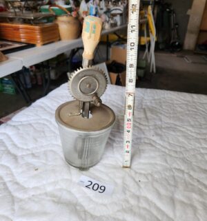 t209- vintage A&J hand mixer egg beater with a glass jar