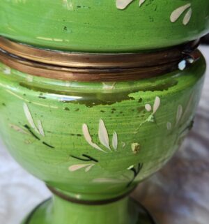 t216- vintage green glass egg-shaped samovar or trinket box set containing a small decanter and matching shot glasses - Image 5