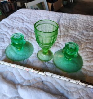 t218- Antique Confirmed Uranium Glass Candle Stands, Glass