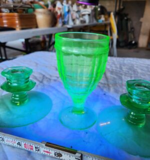t218- Antique Confirmed Uranium Glass Candle Stands, Glass - Image 3