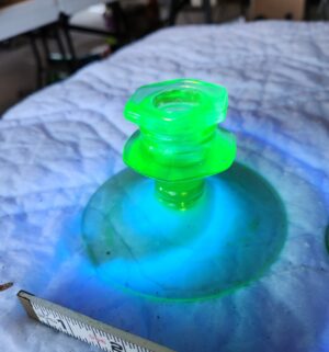 t218- Antique Confirmed Uranium Glass Candle Stands, Glass - Image 4