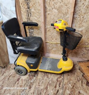 v11- yellow CTM Shoprider portable mobility scooter. Does not run. No charger found