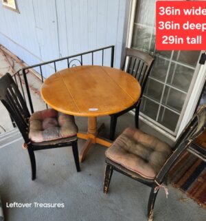 v52- Patio Set. Drop Leaf Table w/ 3 rustic style chairs. Very sturdy and usable
