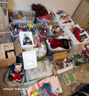 v87- HUGE collection of holiday decor several totes. SUV load recommended